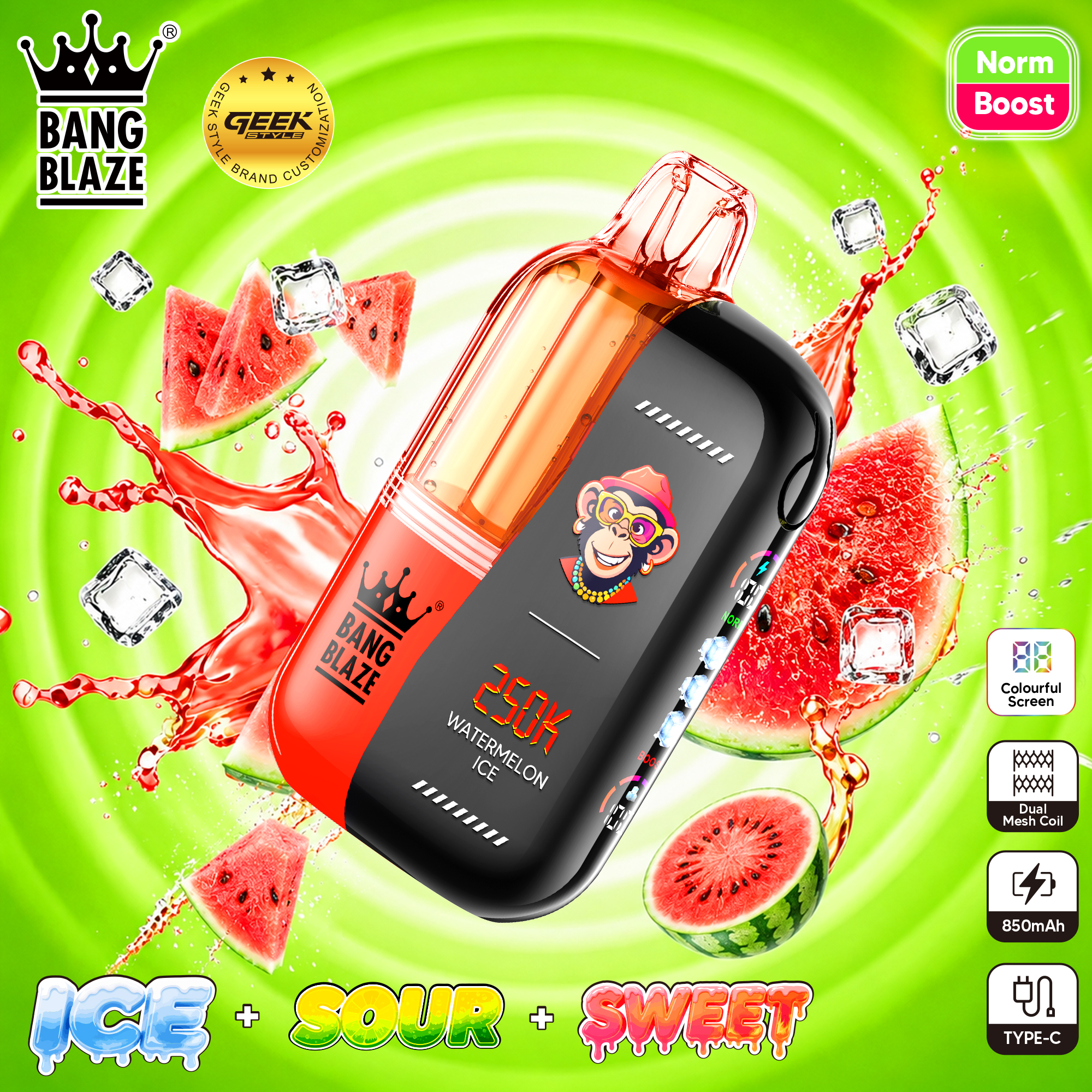 Bang Blaze 250K 使い捨て電子タバコ｜23mlデュアルチャンバー・清涼感／酸味／甘味調整機能搭載