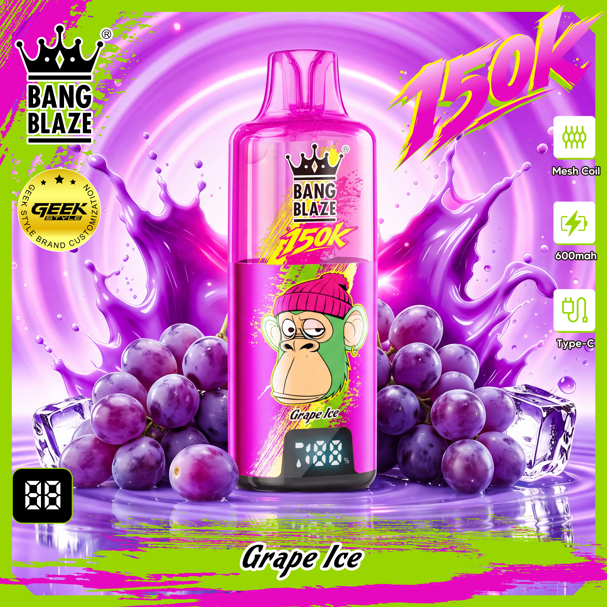 BANG BLAZE 150K｜最大150,000パフ・クリアタンク＆デジタル画面搭載の充電式使い捨てVAPE
