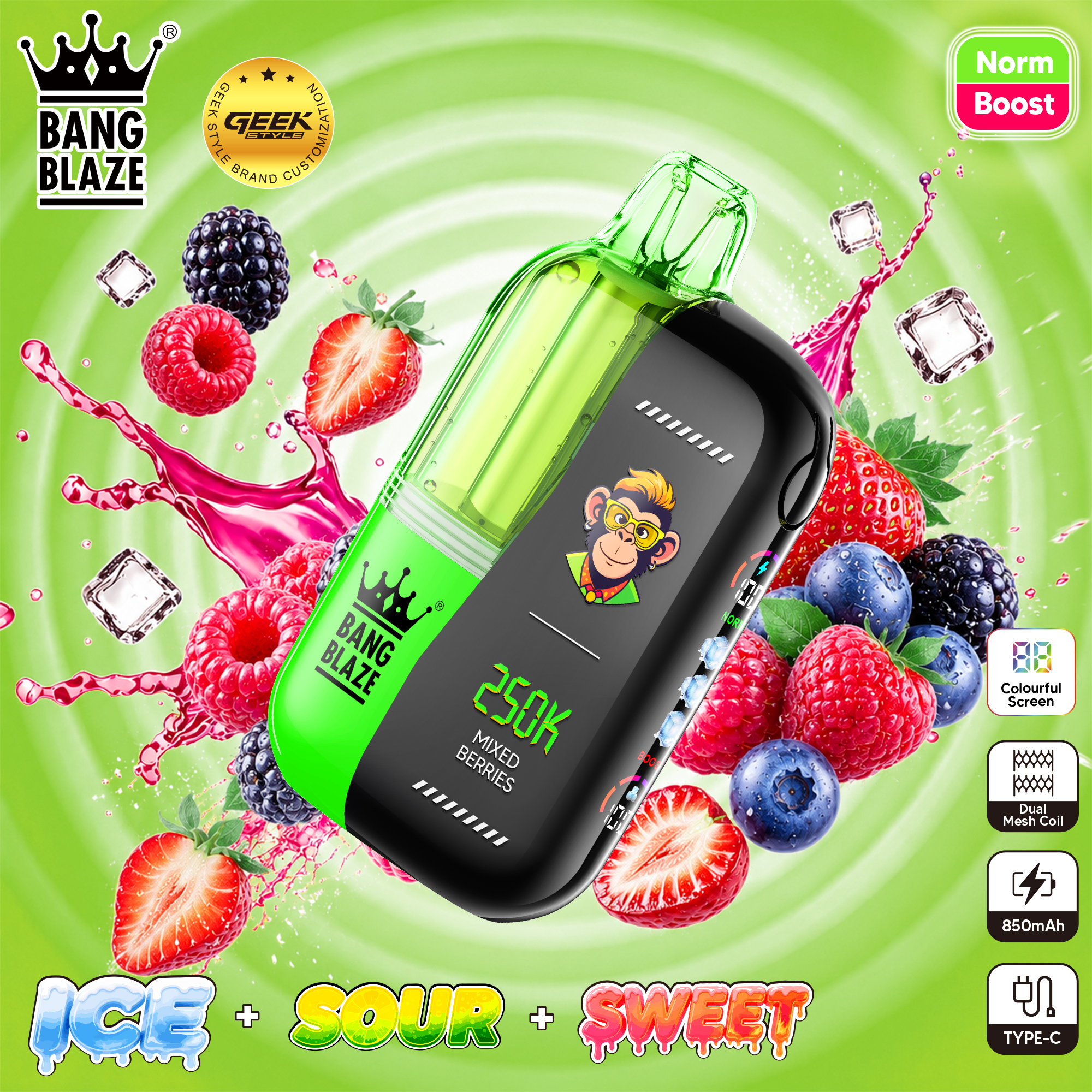 Bang Blaze 250K 使い捨て電子タバコ｜23mlデュアルチャンバー・清涼感／酸味／甘味調整機能搭載