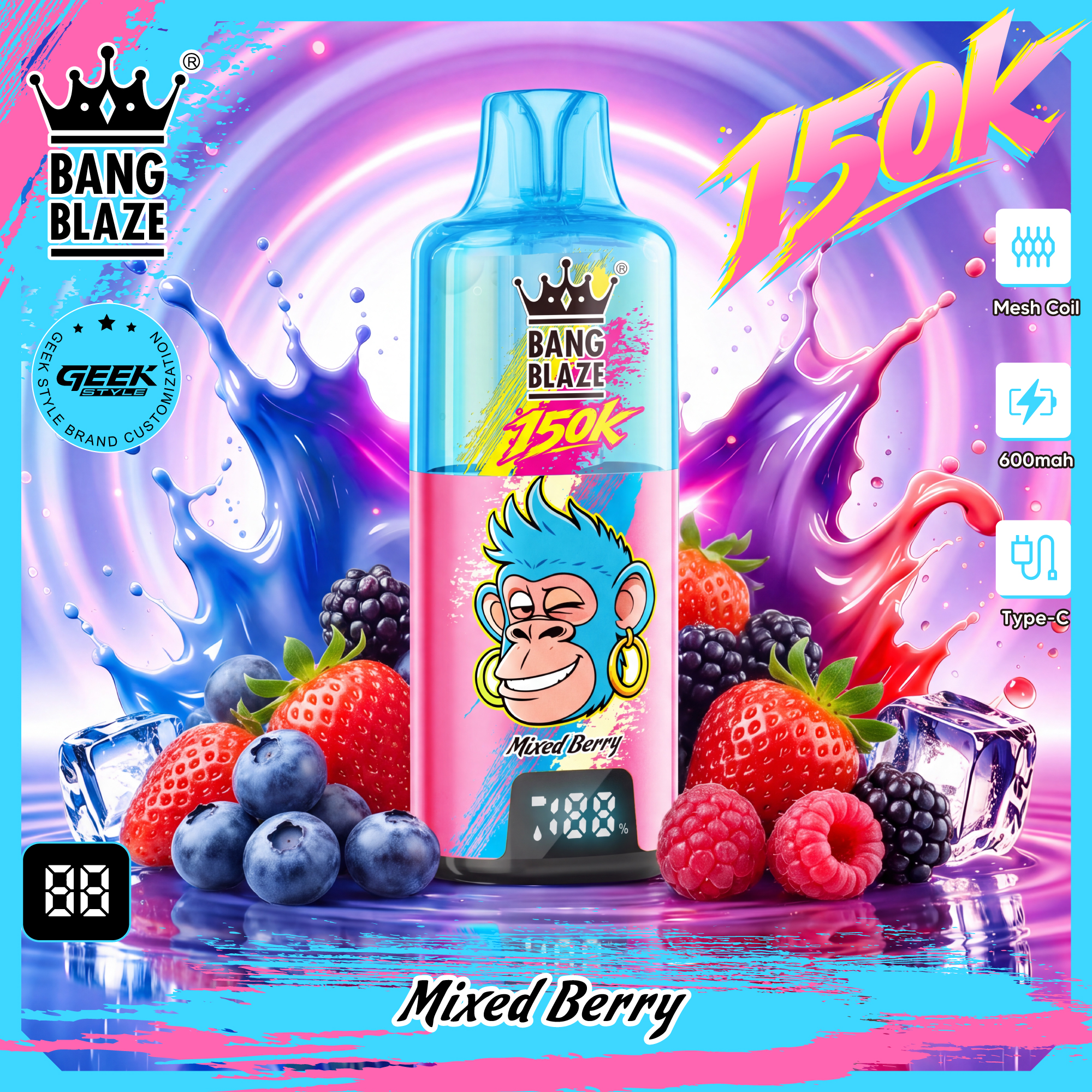 BANG BLAZE 150K｜最大150,000パフ・クリアタンク＆デジタル画面搭載の充電式使い捨てVAPE