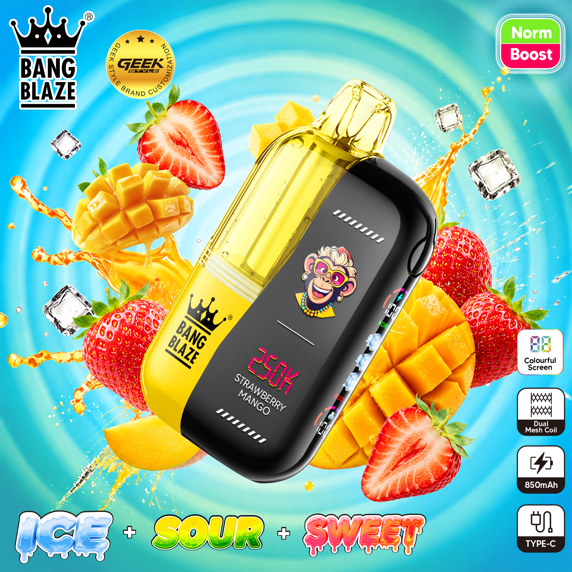Bang Blaze 250K 使い捨て電子タバコ｜23mlデュアルチャンバー・清涼感／酸味／甘味調整機能搭載