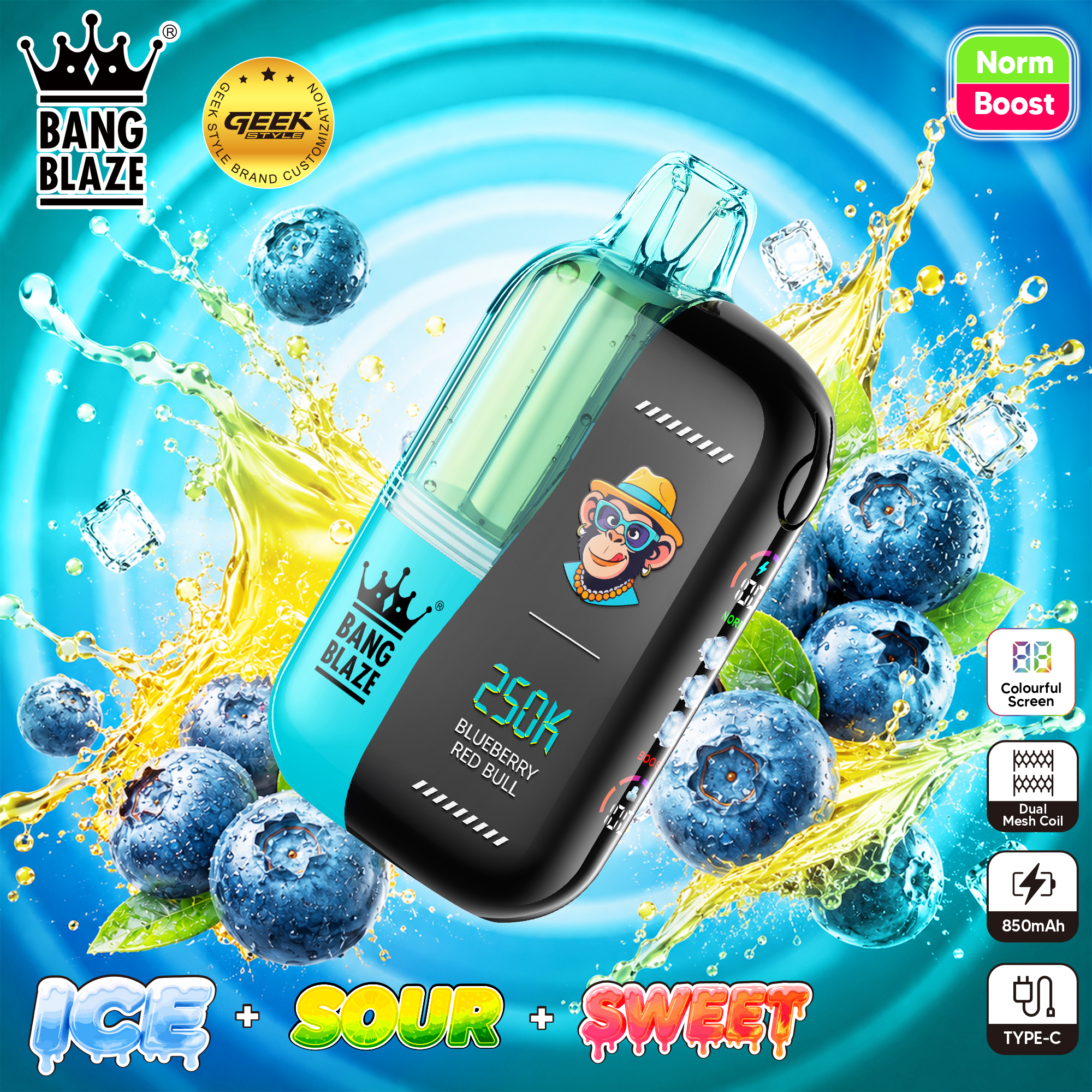 Bang Blaze 250K 使い捨て電子タバコ｜23mlデュアルチャンバー・清涼感／酸味／甘味調整機能搭載