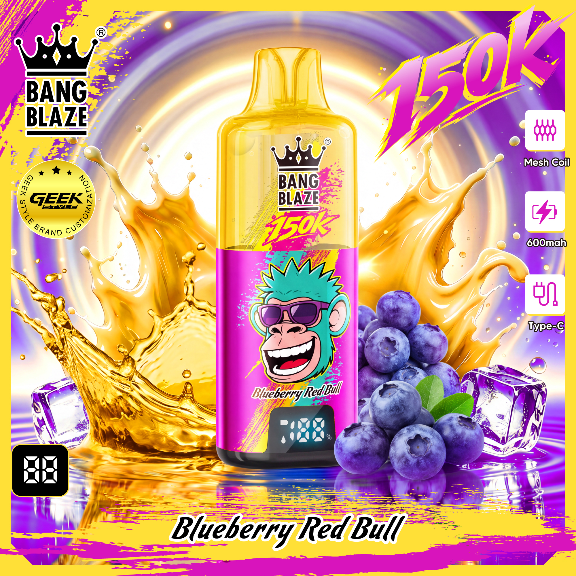 BANG BLAZE 150K｜最大150,000パフ・クリアタンク＆デジタル画面搭載の充電式使い捨てVAPE