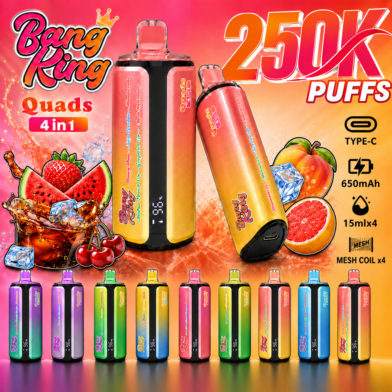 BANG KING 250K Puffs DSK074 Quads 4in1 Tastes