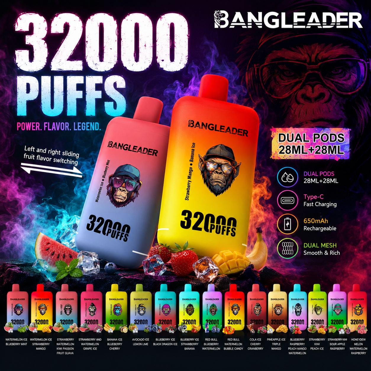 Bang Leader 32000｜デュアルフレーバー使い捨て電子タバコ