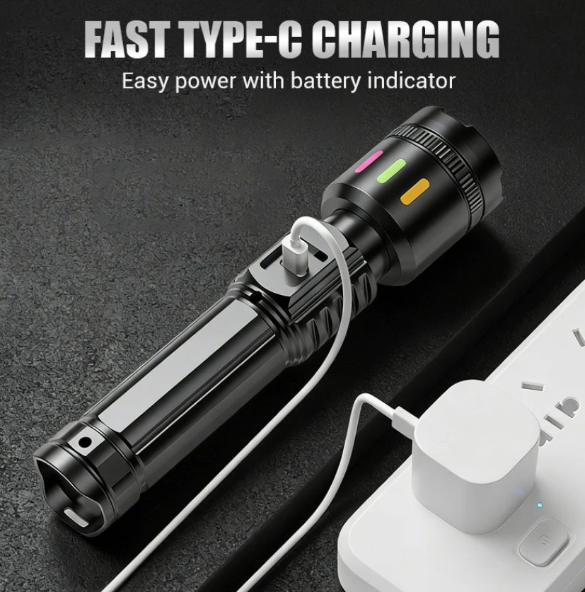 💎 50% OFF! 💎 Multifunctional Zoom LED Flashlight with Power Display – 500m Range, USB-C & 4 Lighting Modes