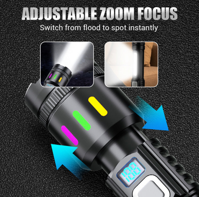 💎 50% OFF! 💎 Multifunctional Zoom LED Flashlight with Power Display – 500m Range, USB-C & 4 Lighting Modes