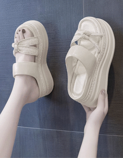 厚底水鑽沙灘坡跟涼鞋
