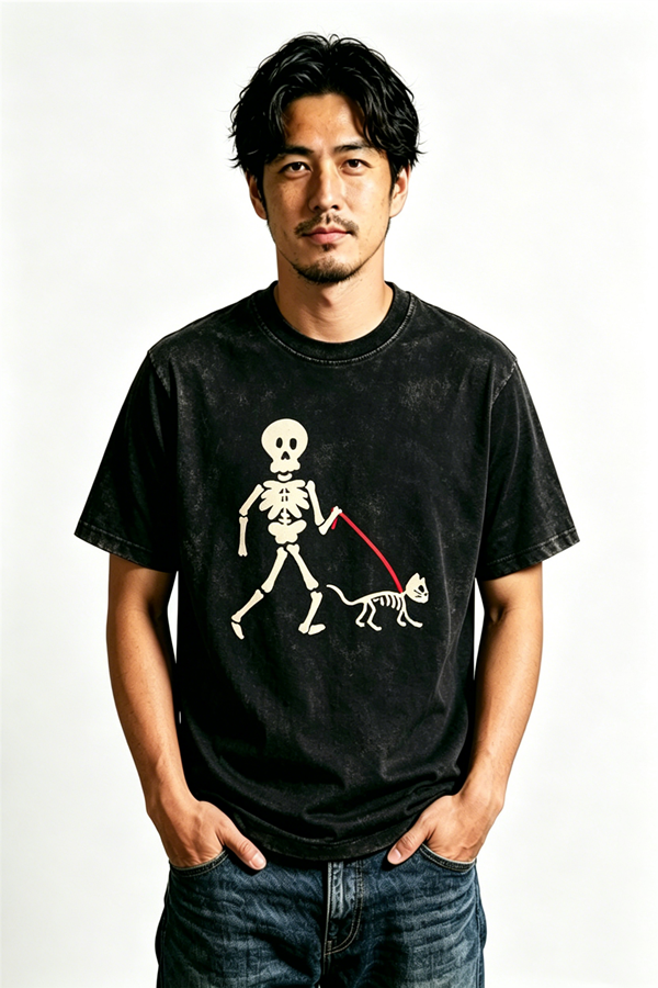 「骸骨飼い主」プリント半袖Ｔシャツ