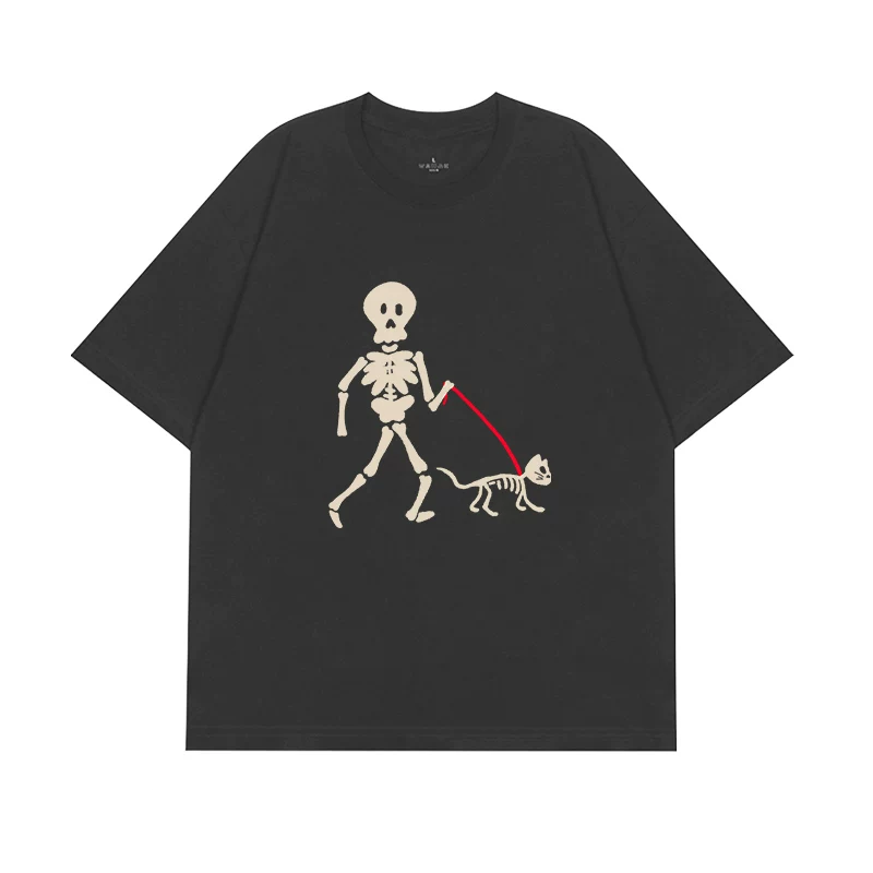 「骸骨飼い主」プリント半袖Ｔシャツ