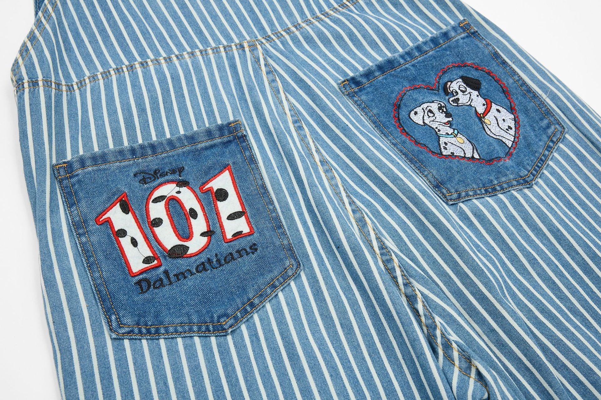 キャラクター刺繍 ツートンストライプ柄オーバーオール – Streofit shop