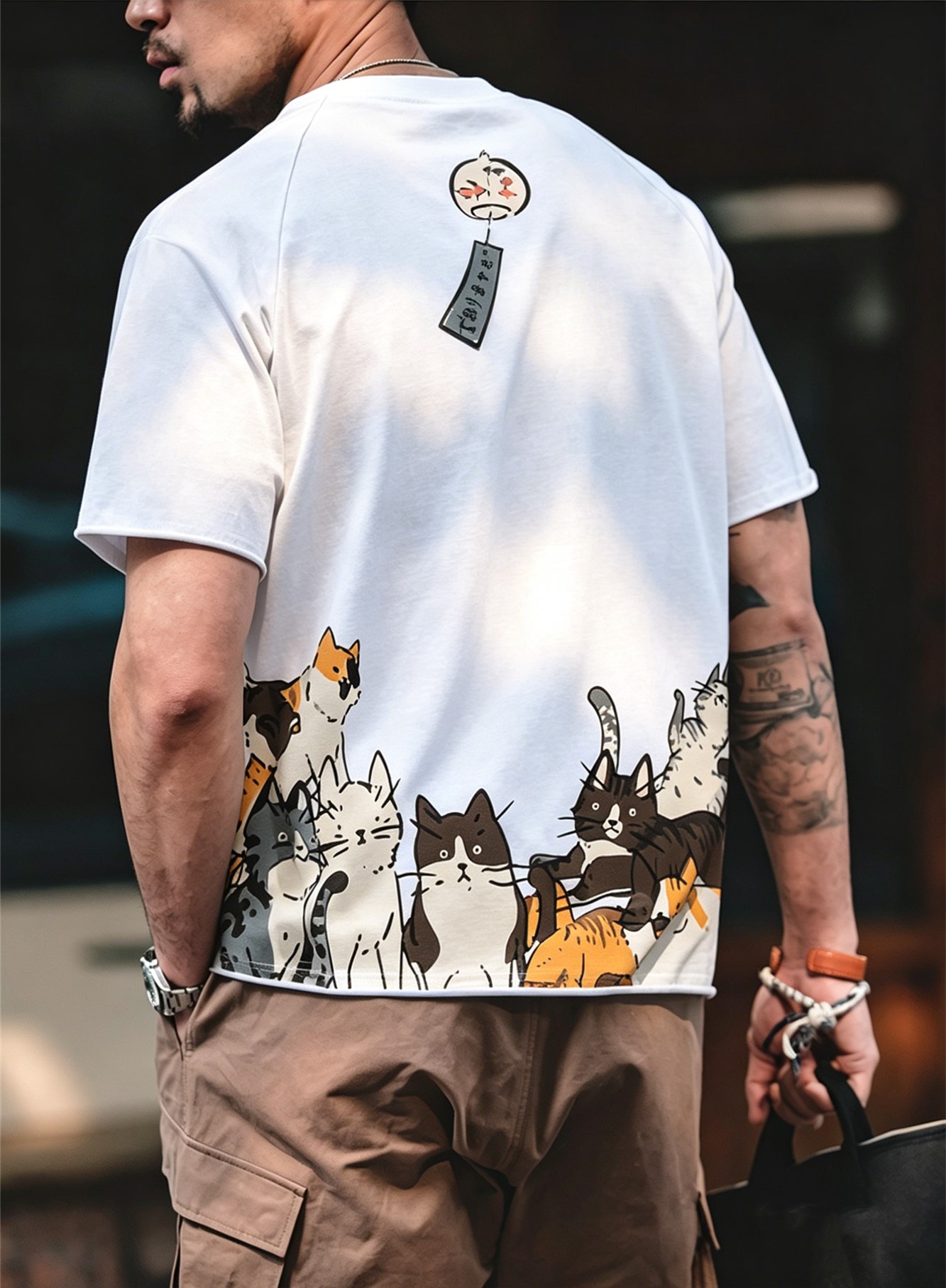 アシンメトリー猫プリント半袖Ｔシャツ2色