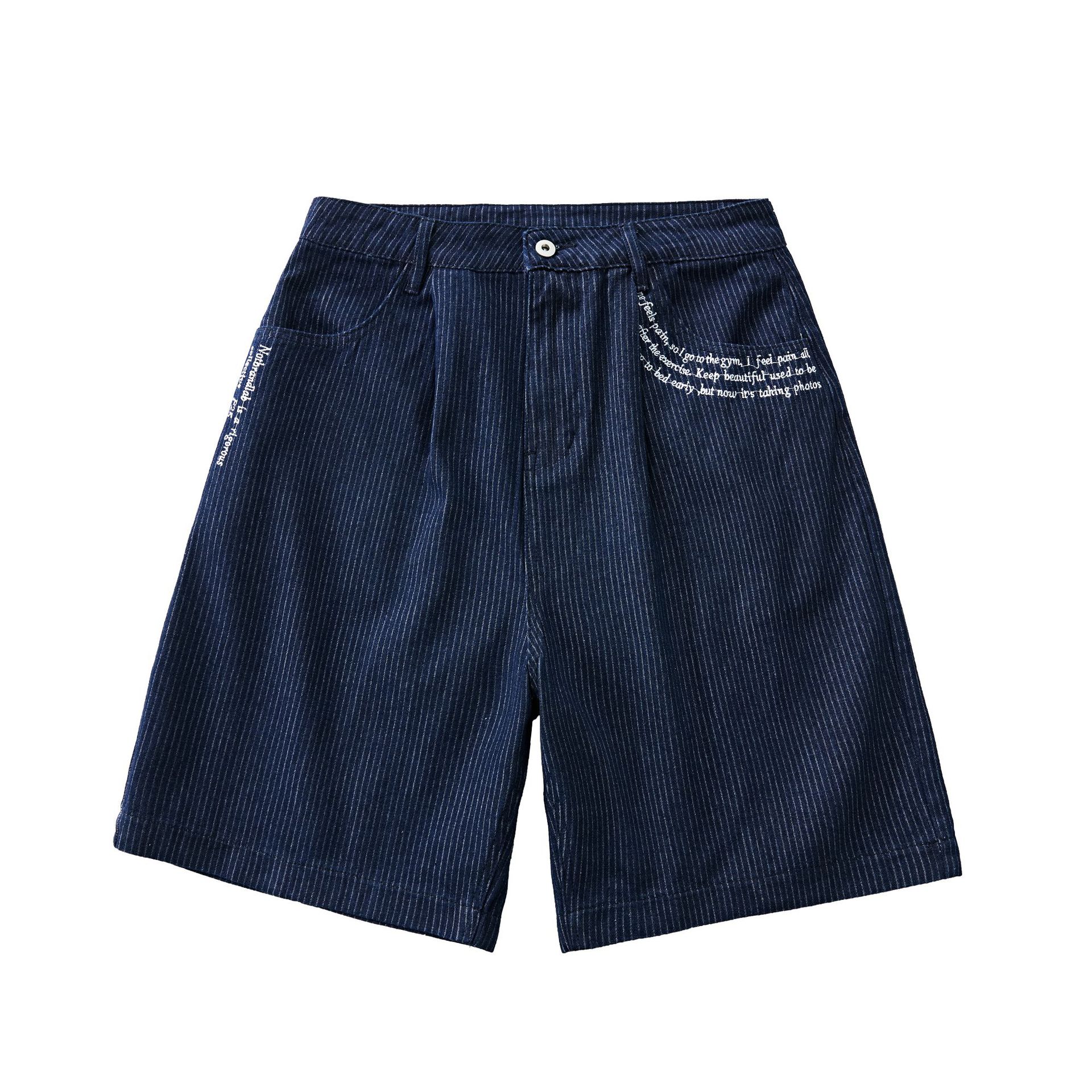 city boy刺繍入りストラップ柄デニムショートパンツ
