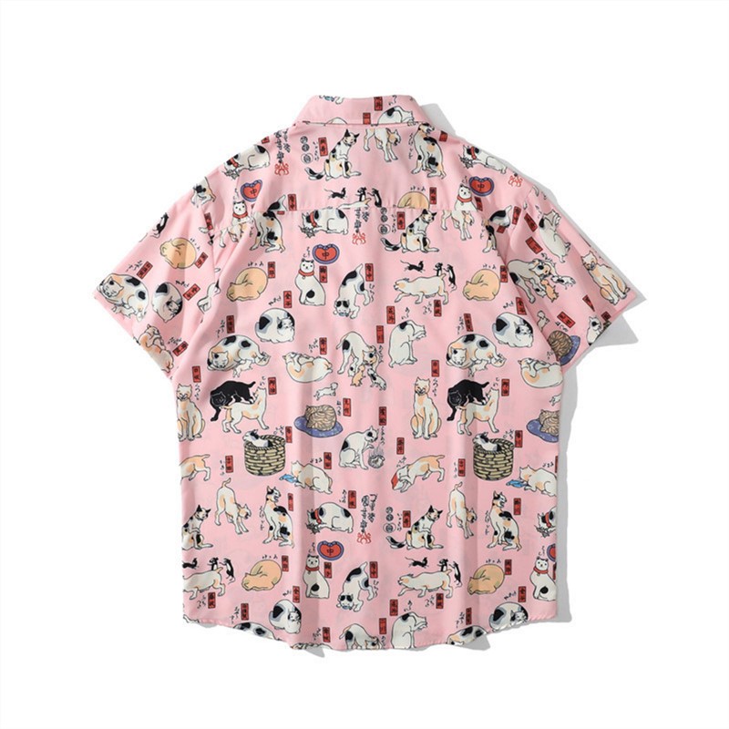 可愛い猫プリント総柄アロハシャツ