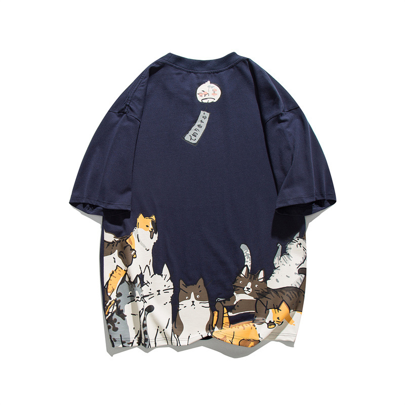 アシンメトリー猫プリント半袖Ｔシャツ2色