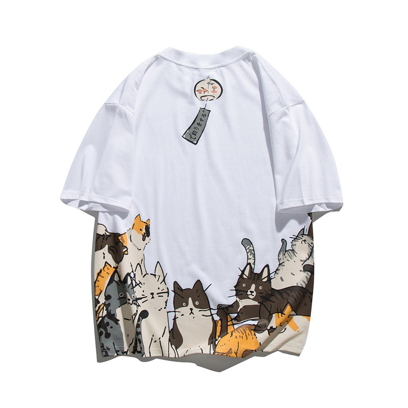 アシンメトリー猫プリント半袖Ｔシャツ2色