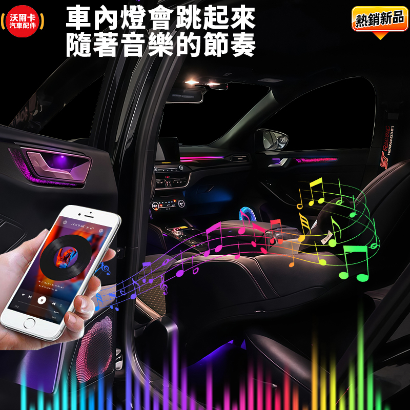 RNGCAR 適用於FOCUS FORD mk4氛圍燈4.5動態幻彩流光燈FOCUS汽車內飾裝飾燈改裝