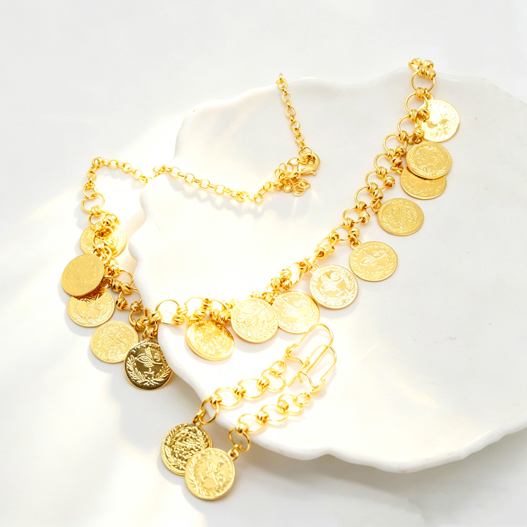 2-piece Set: 24k Color Copper Gold-plated Necklace & Earrings -02