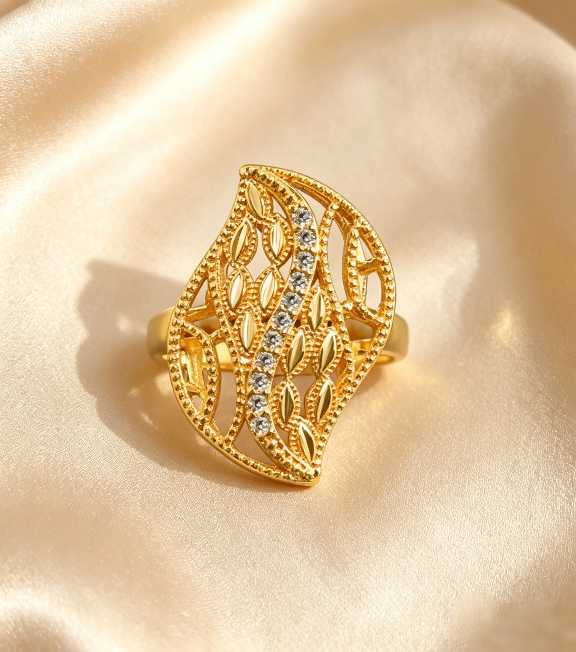 Gold-Plated Copper Zircon Ring-0301807-XB