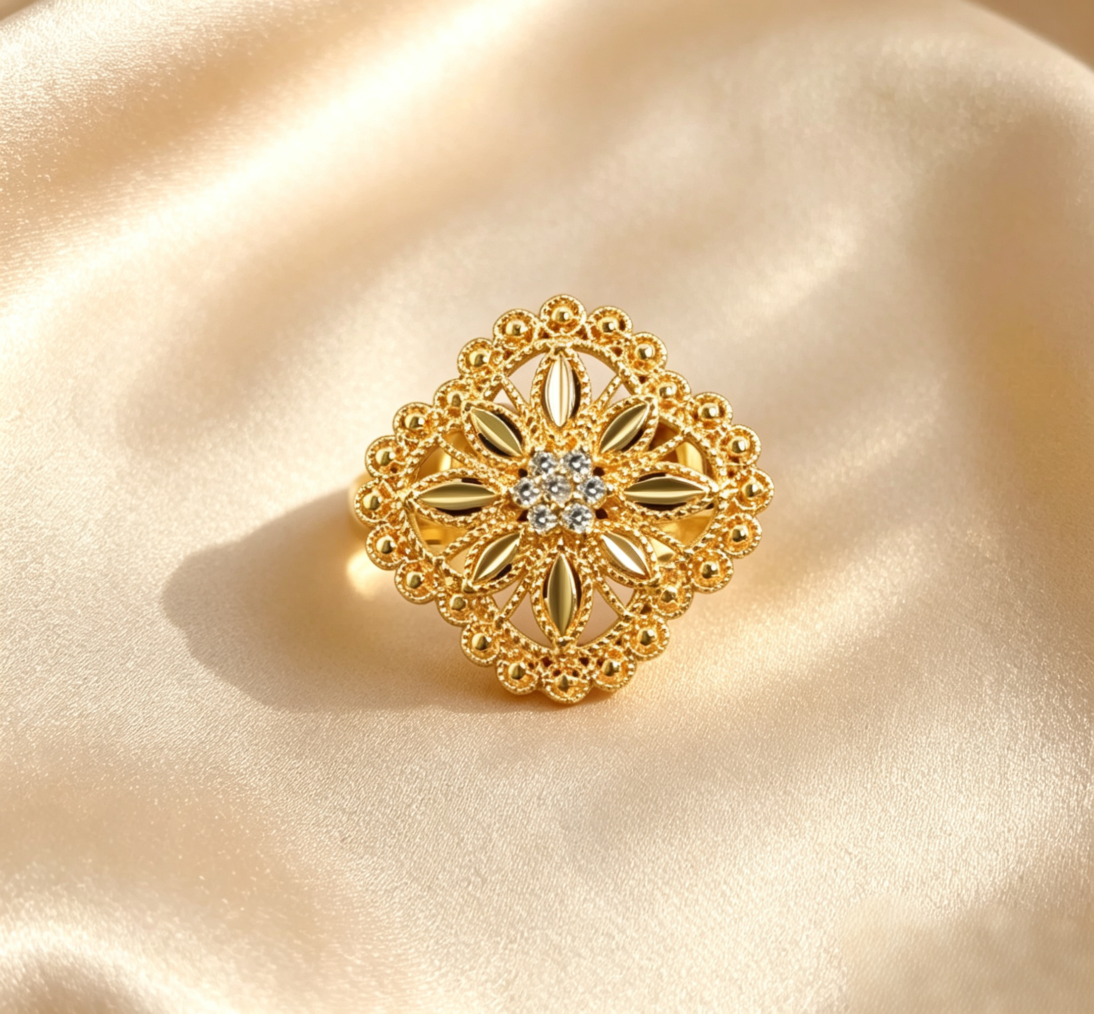 Gold-Plated Copper Zircon Ring-0301808-XB