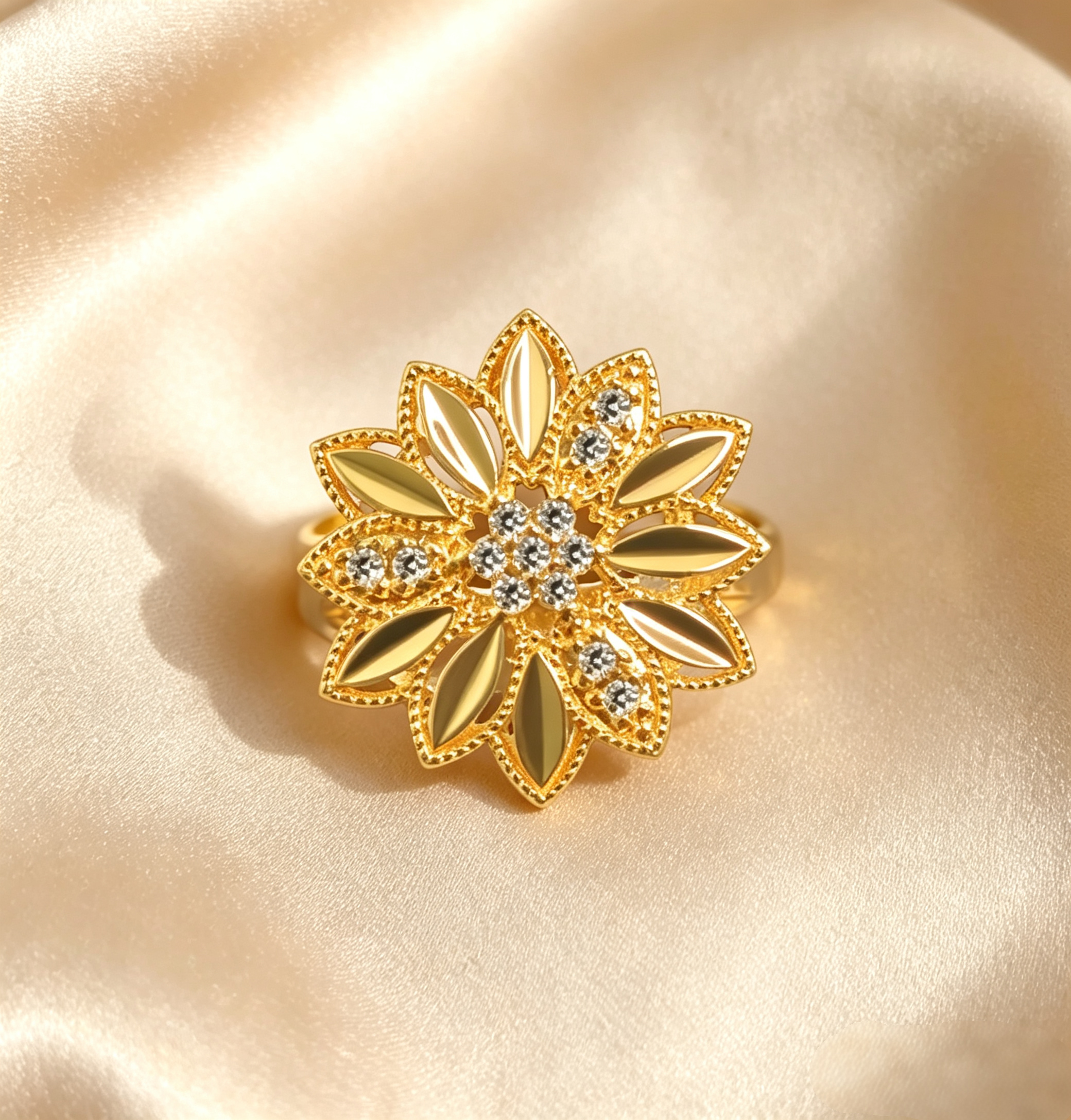 Gold-Plated Copper Zircon Ring-0301809-XB