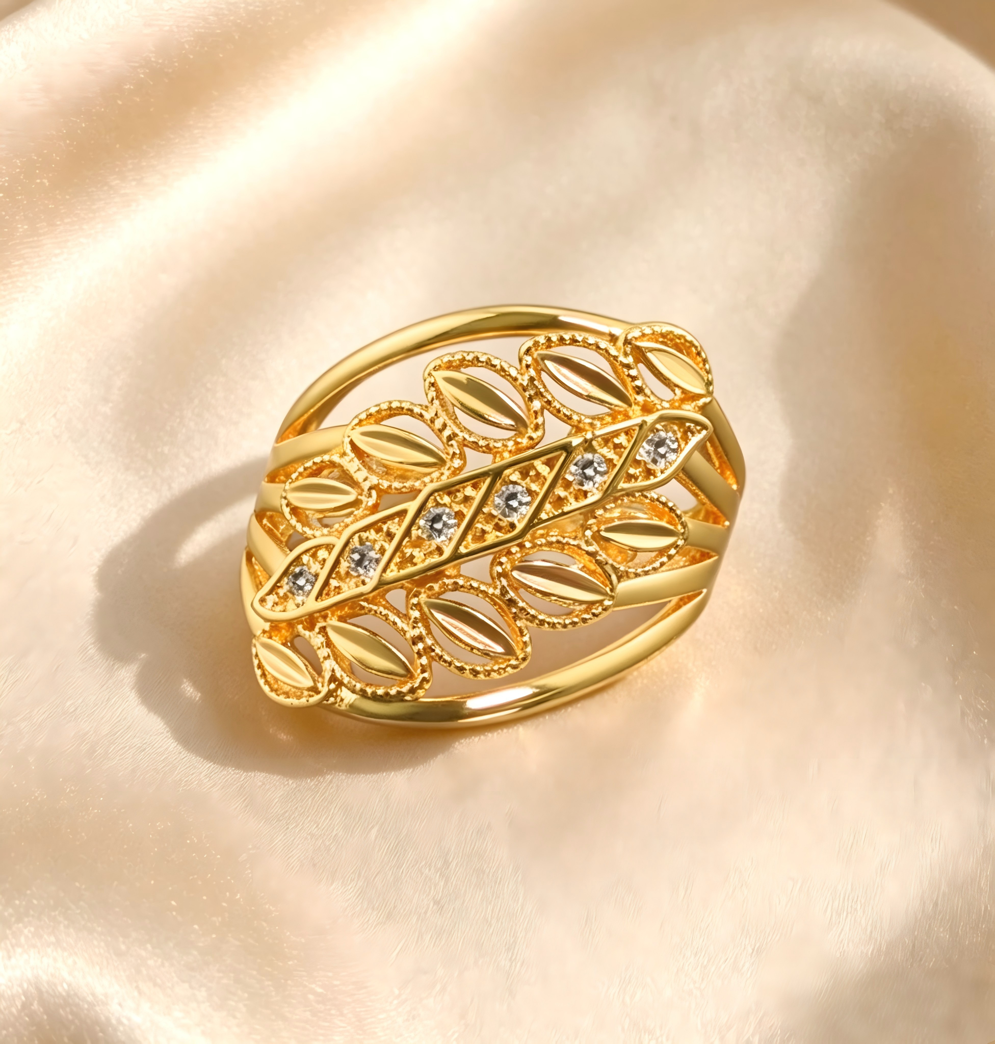 Gold-Plated Copper Zircon Ring-0301815-XB