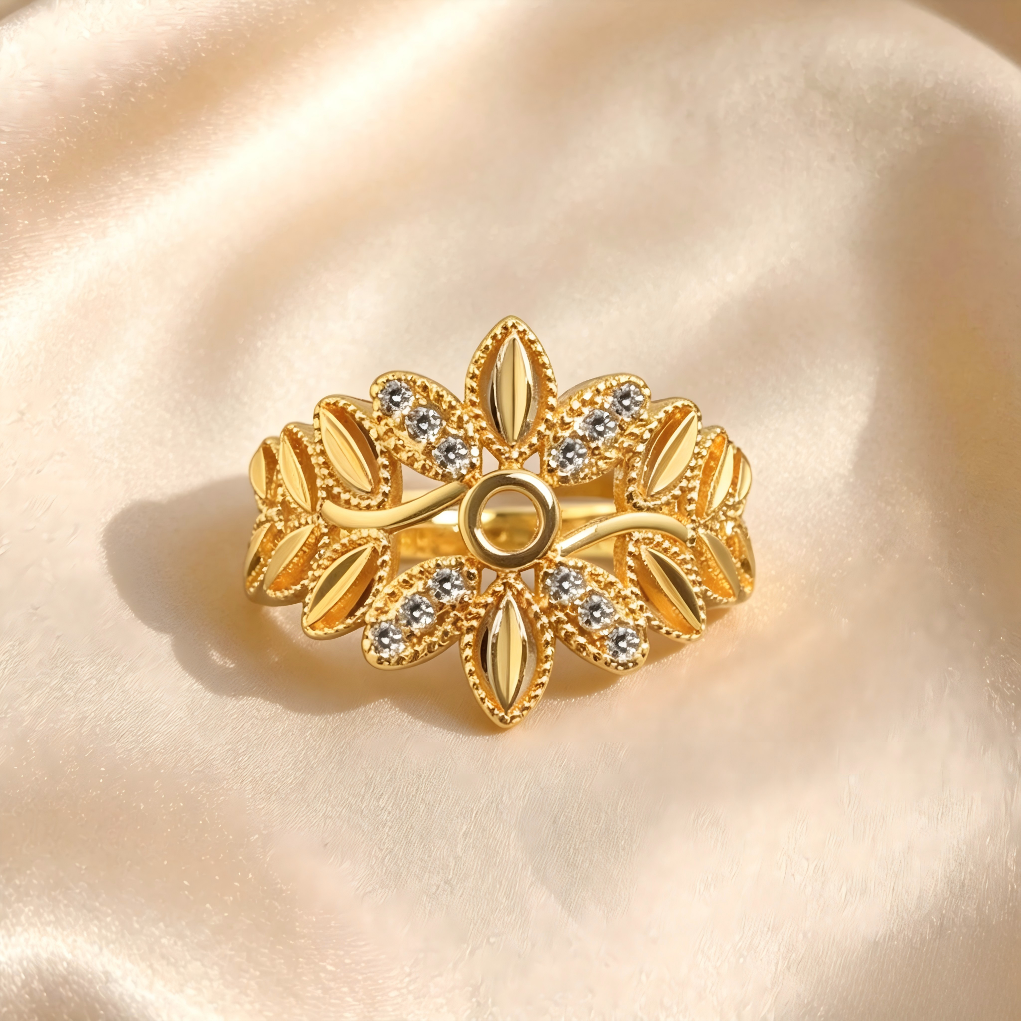 Gold-Plated Copper Zircon Ring-0301818-XB
