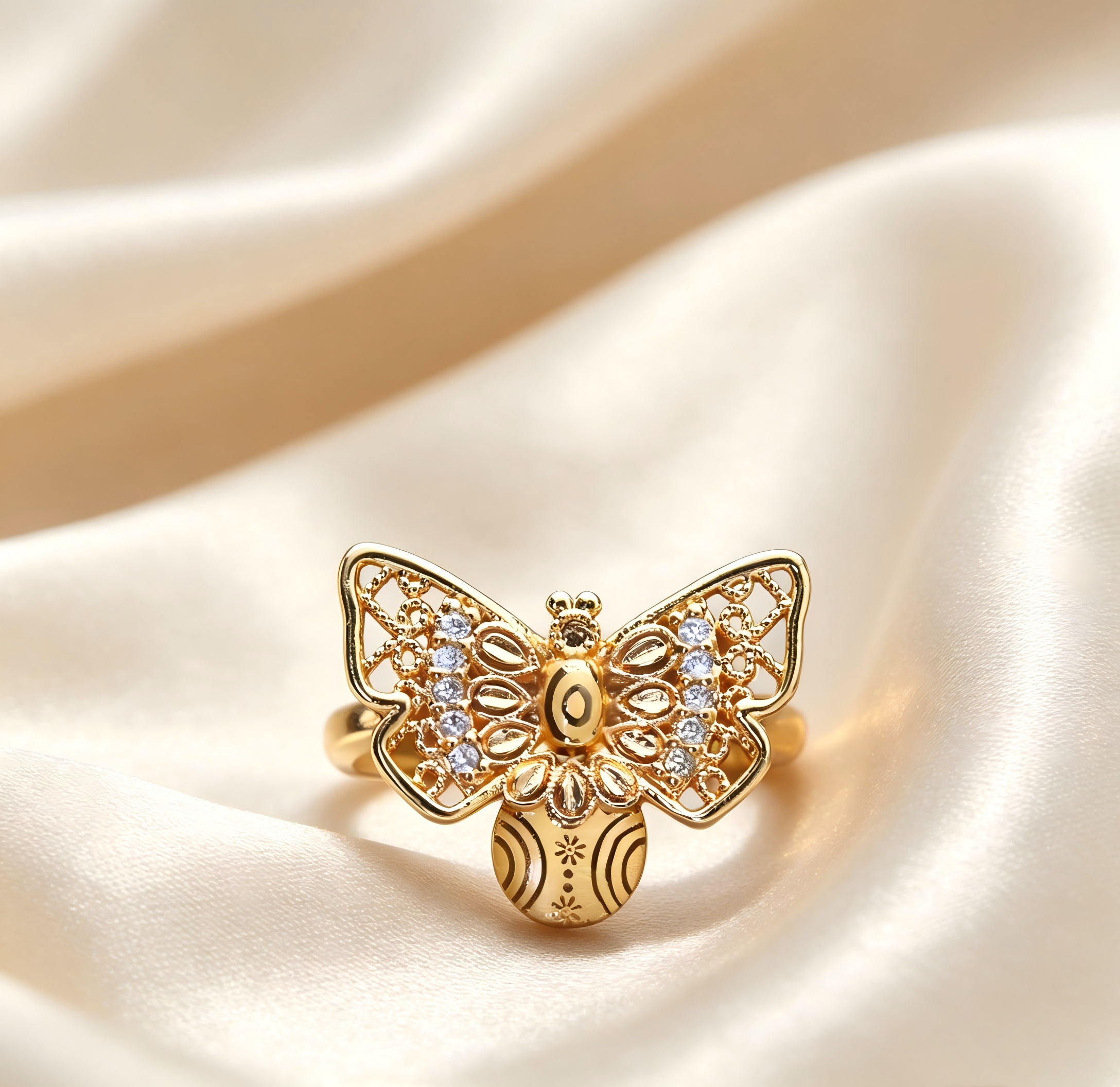 Gold-Plated Copper Zircon Ring-0301842C-XB