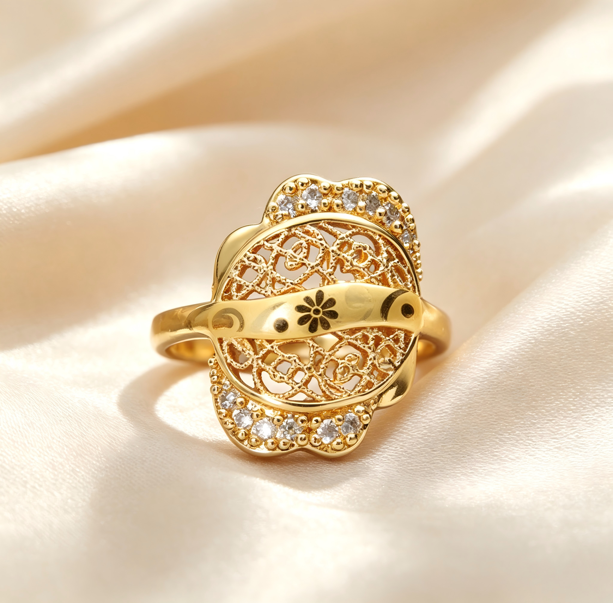 Gold-Plated Copper Zircon Ring-0301853C-XB