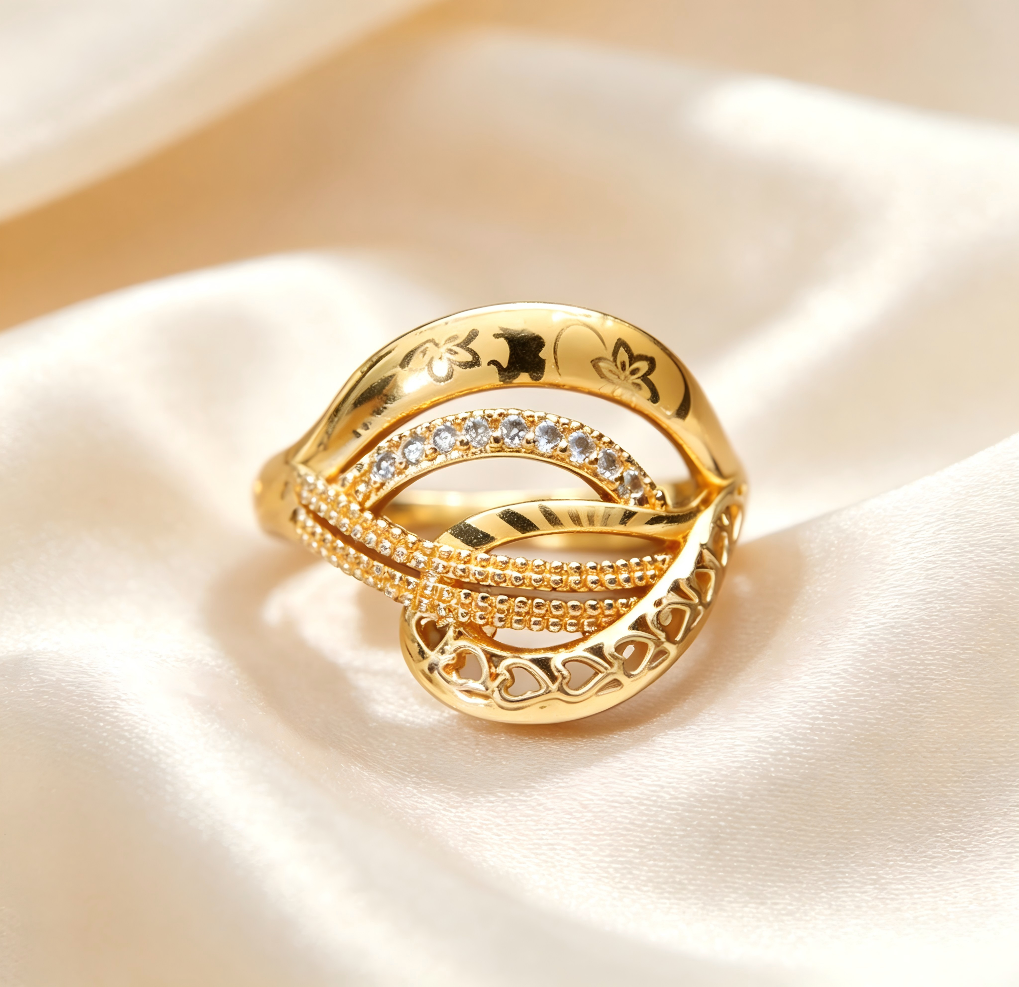 Gold-Plated Copper Zircon Ring-0301857C-XB