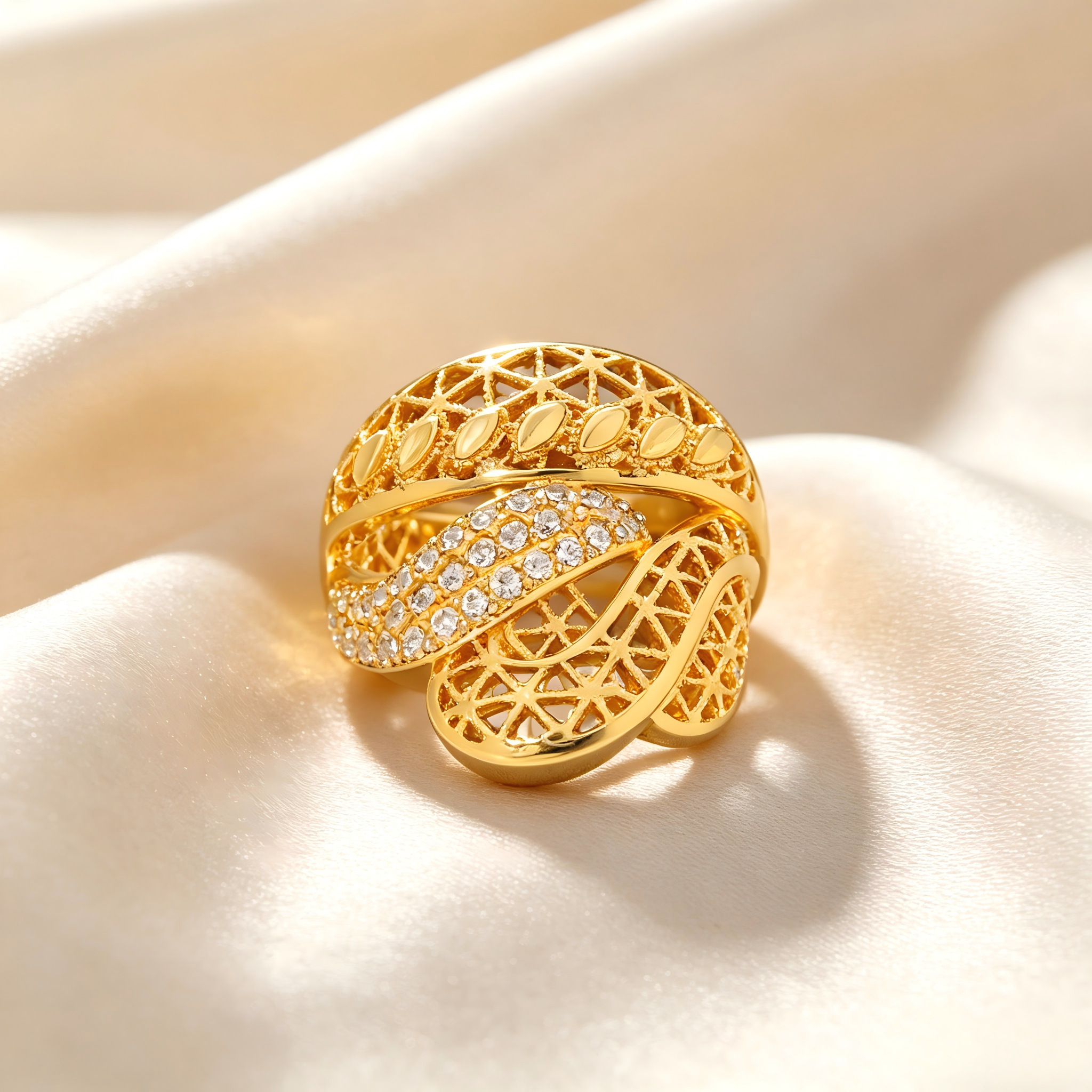Gold-Plated Copper Zircon Ring-0301929-XB