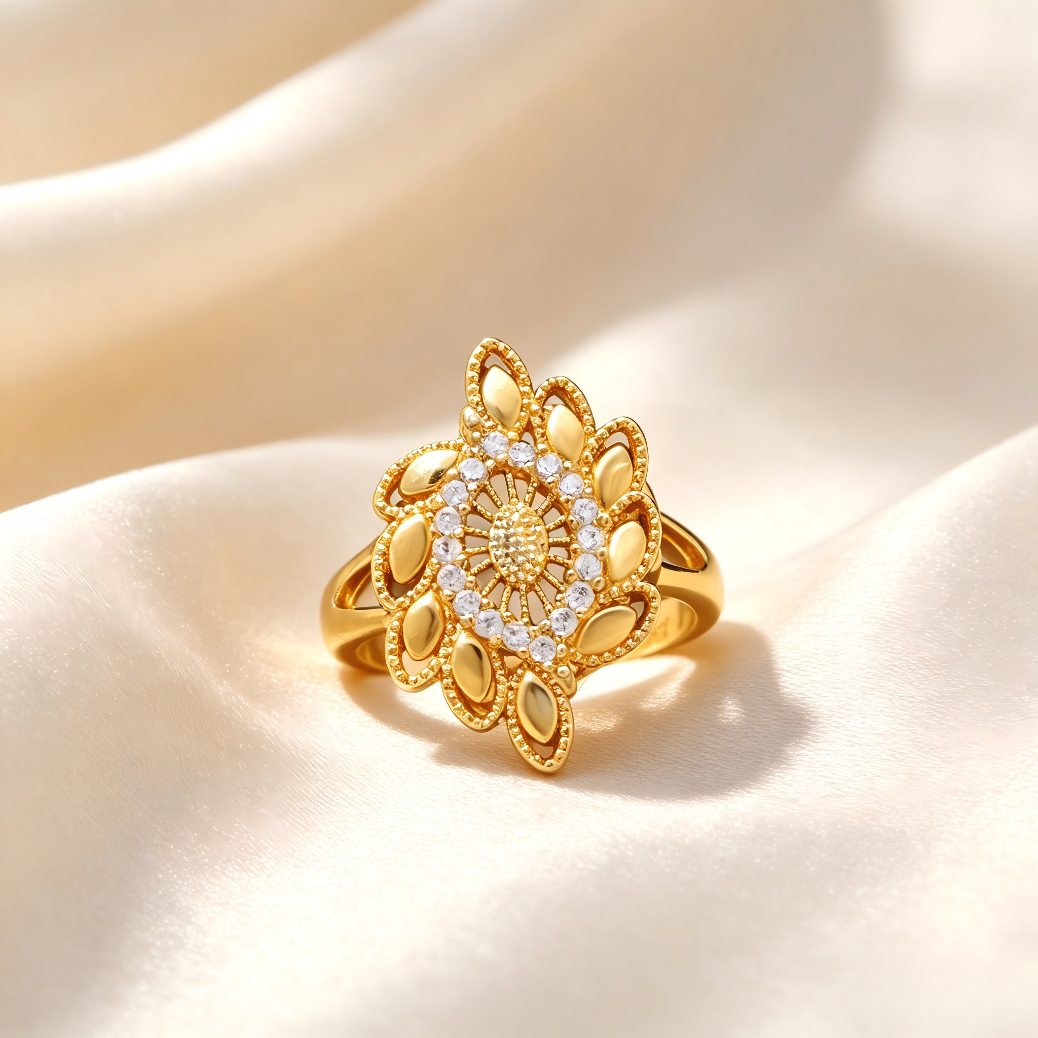 Gold-Plated Copper Zircon Ring-0301948-XB