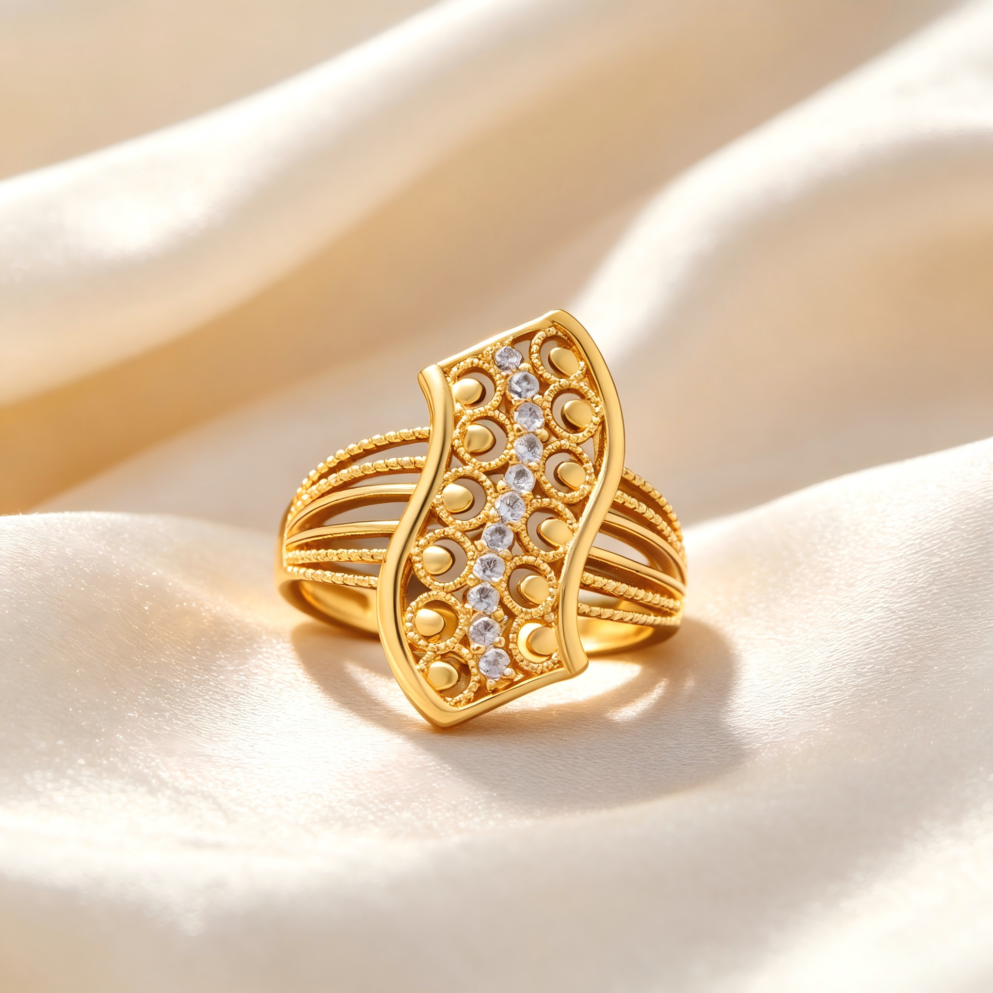 Gold-Plated Copper Zircon Ring-0301951-XB