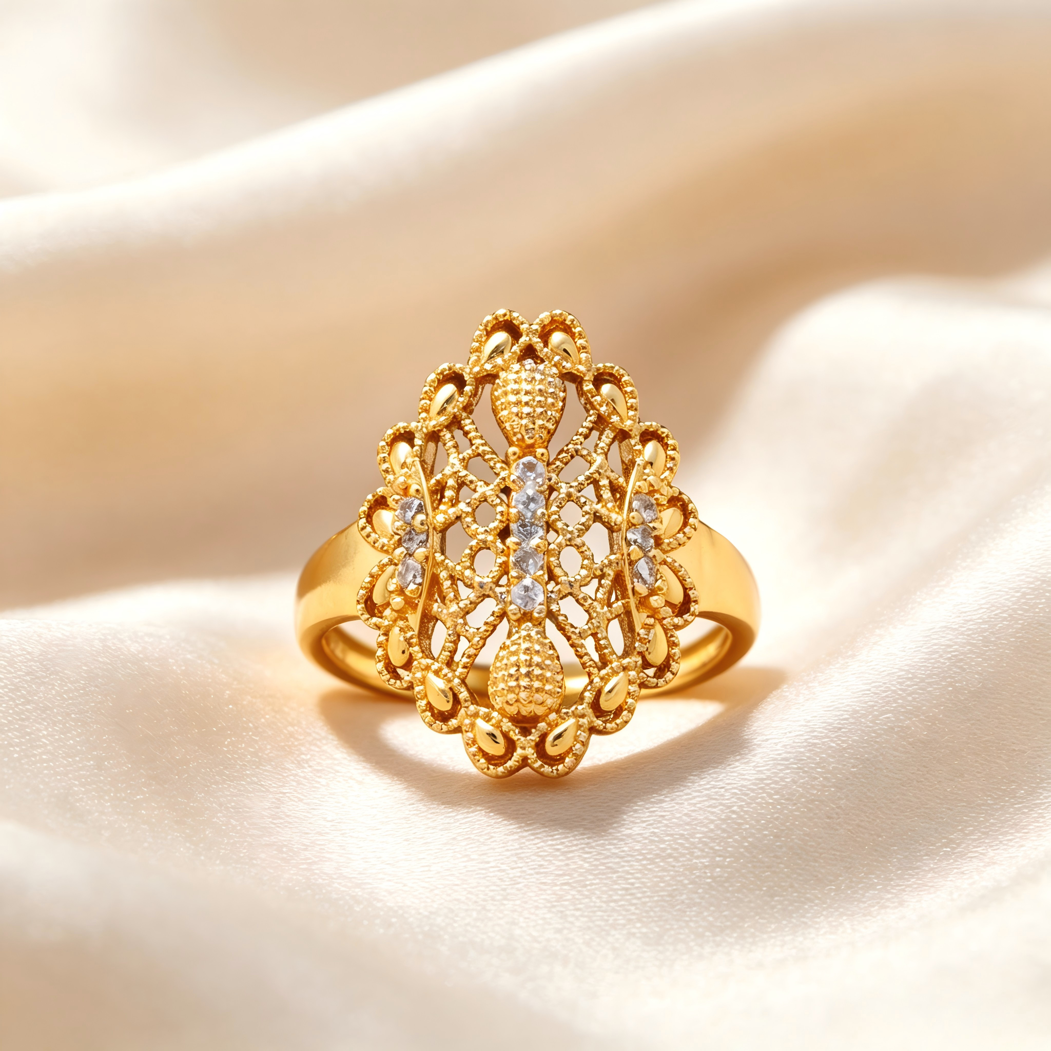 Gold-Plated Copper Zircon Ring-0301952-XB