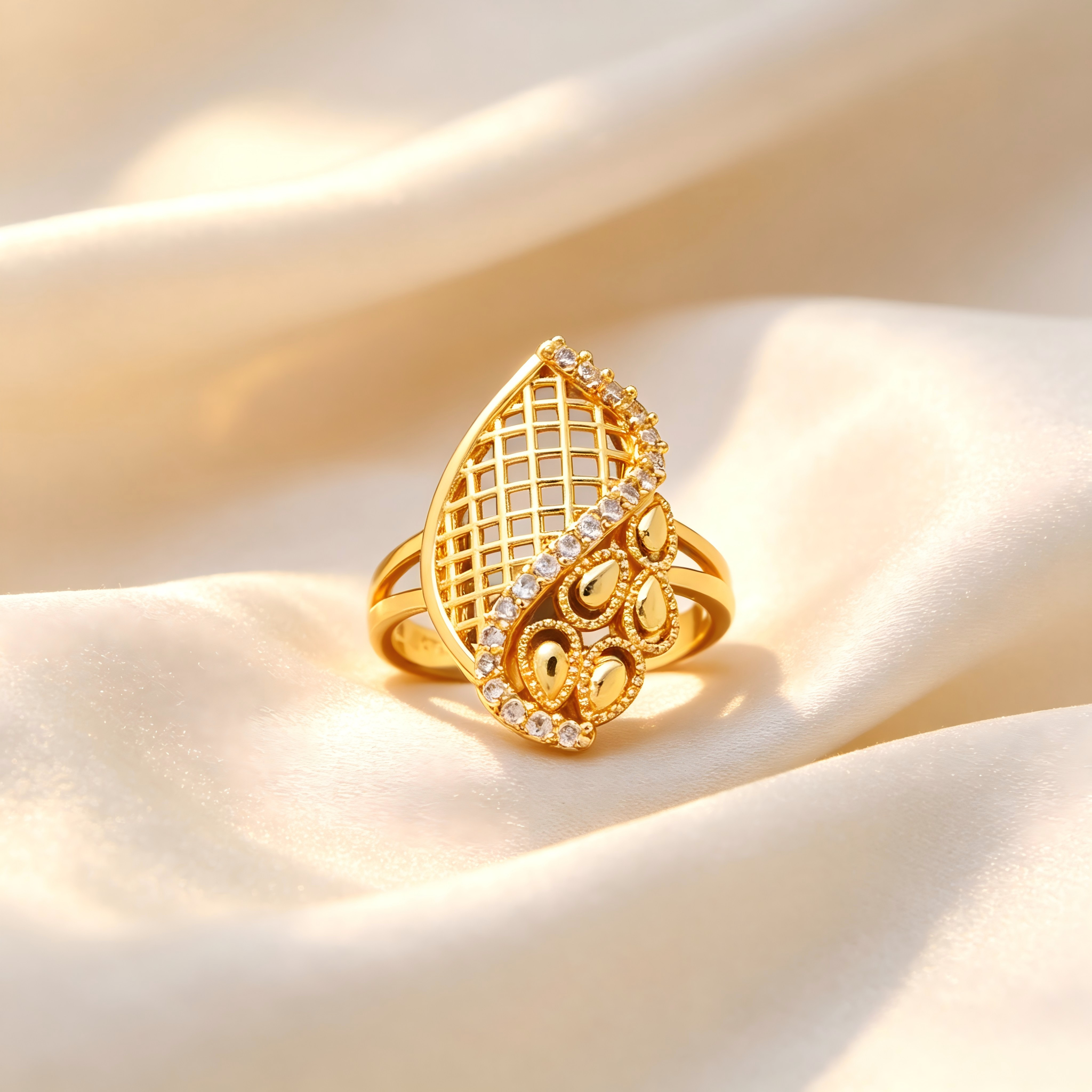 Gold-Plated Copper Zircon Ring-0301956-XB
