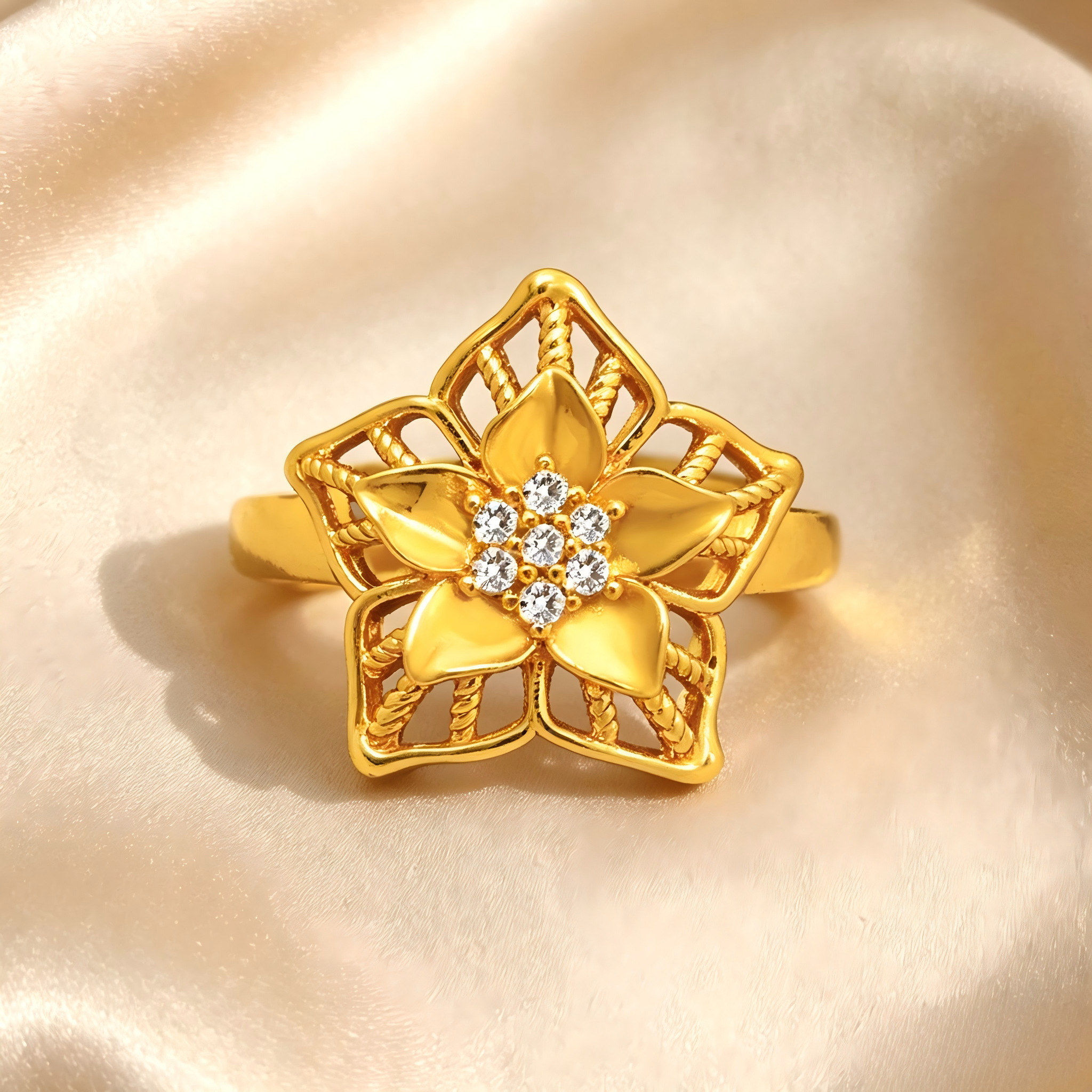 Gold-Plated Copper Zircon Ring-0302190-XB
