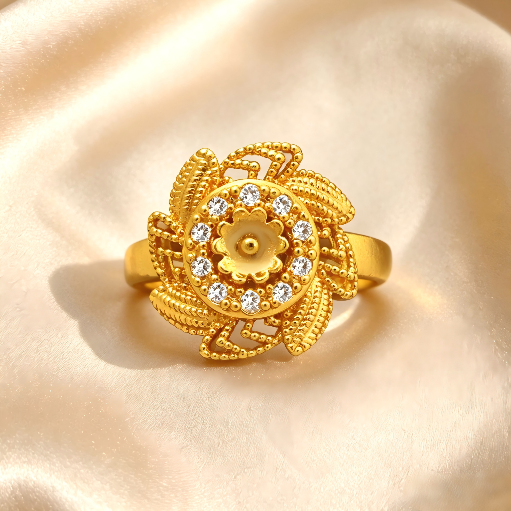Gold-Plated Copper Zircon Ring-0302191-XB