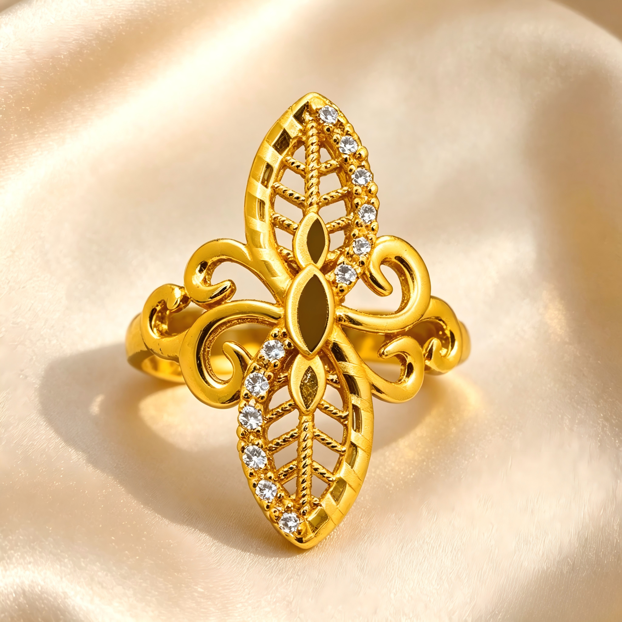 Gold-Plated Copper Zircon Ring-0302194C-XB
