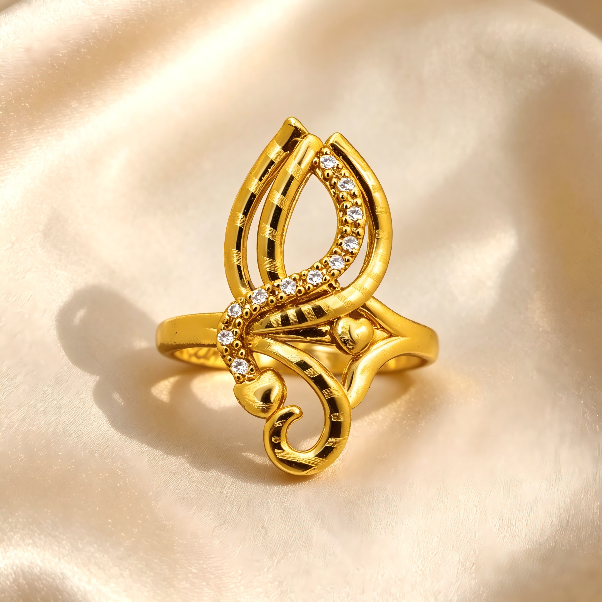 Gold-Plated Copper Zircon Ring-0302196C-XB