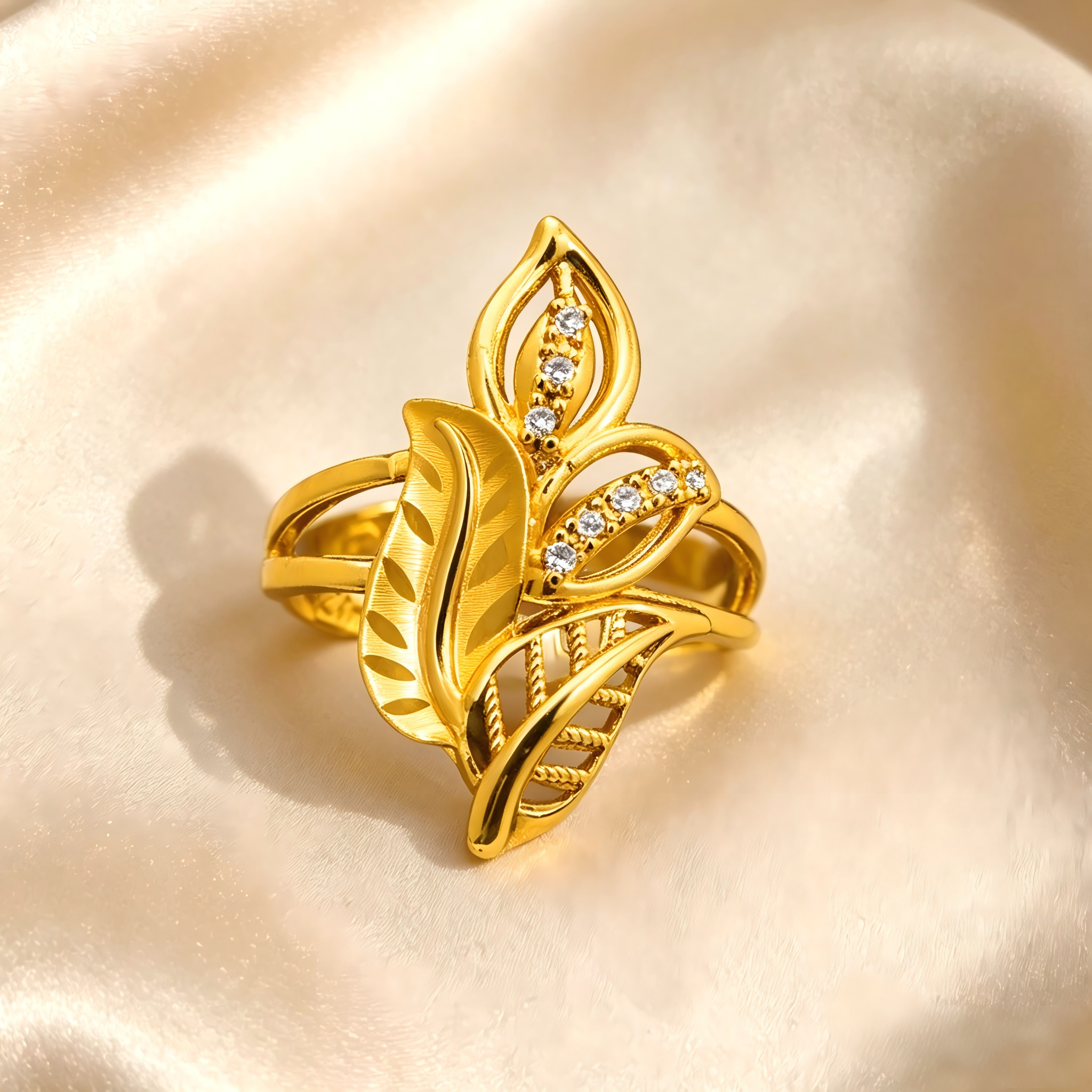 Gold-Plated Copper Zircon Ring-0302197C-XB