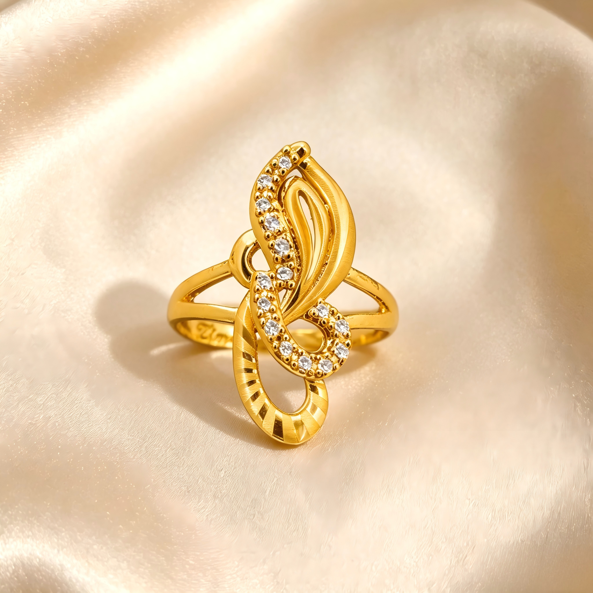 Gold-Plated Copper Zircon Ring-0302198C-XB