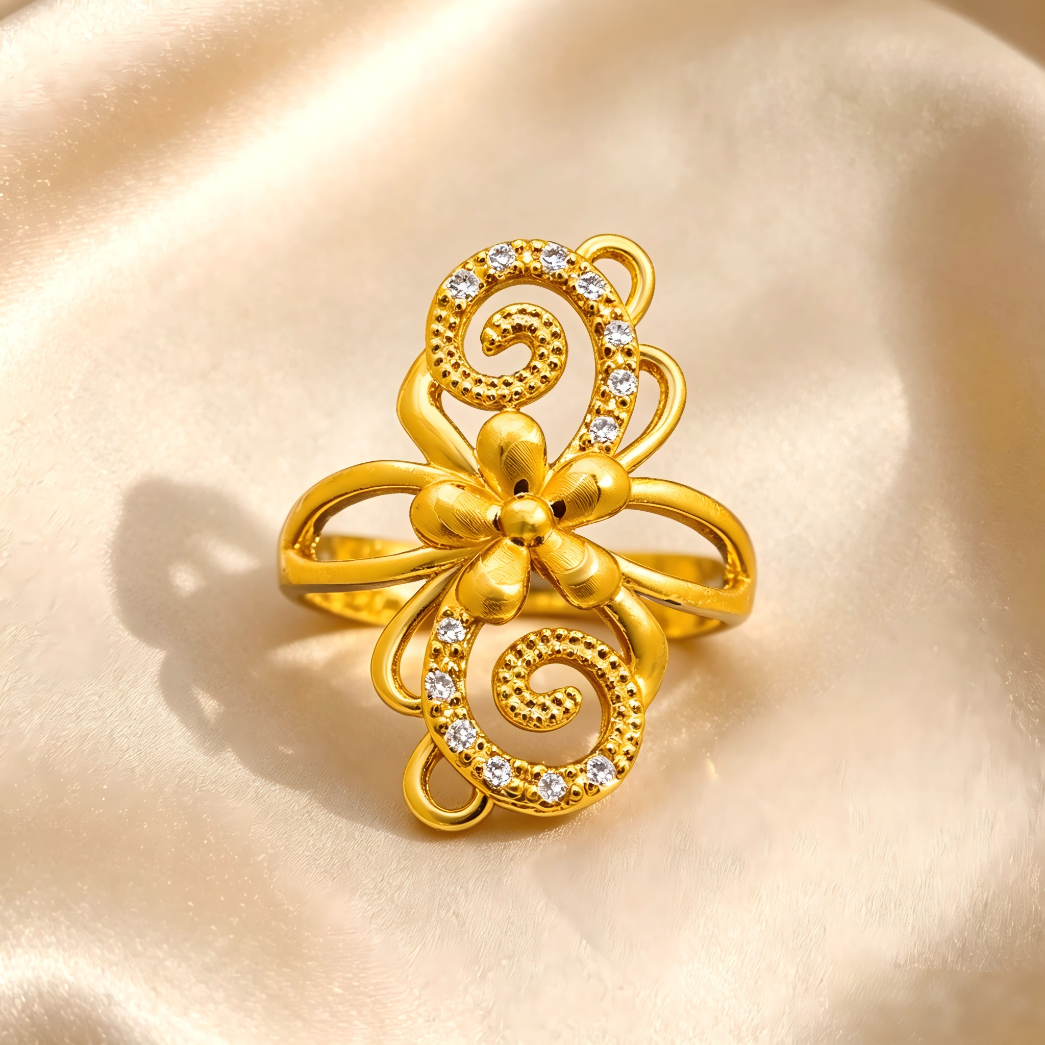 Gold-Plated Copper Zircon Ring-0302201C-XB