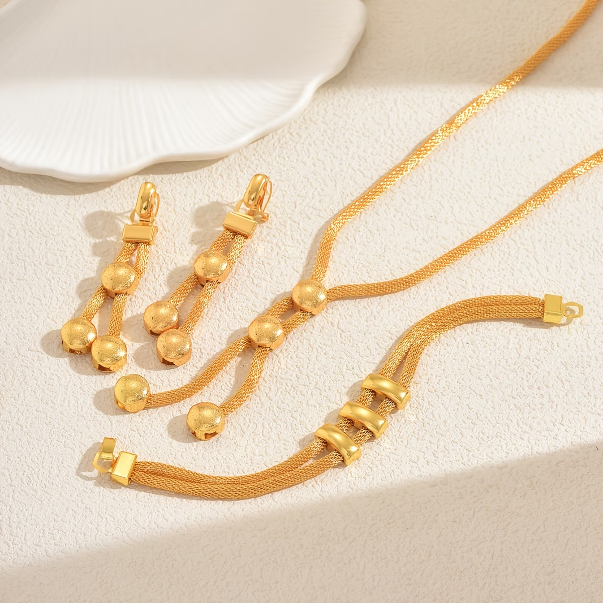 3-Piece Set: Earring  & Necklace & Ring, Alloy with 24K Gold Plating for Women