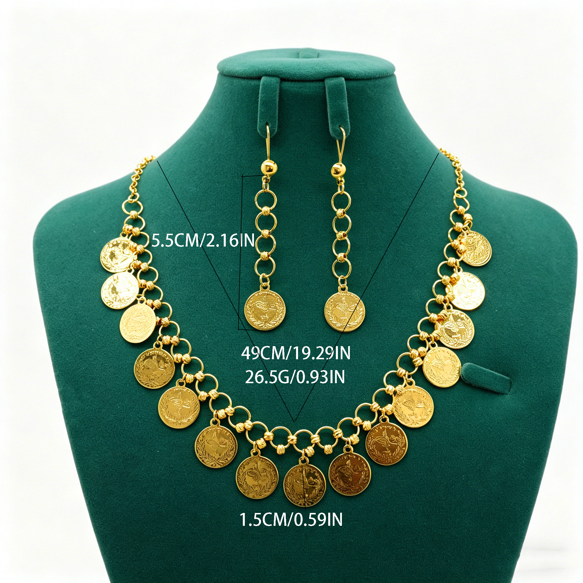 2-piece Set: 24k Color Copper Gold-plated Necklace & Earrings -02
