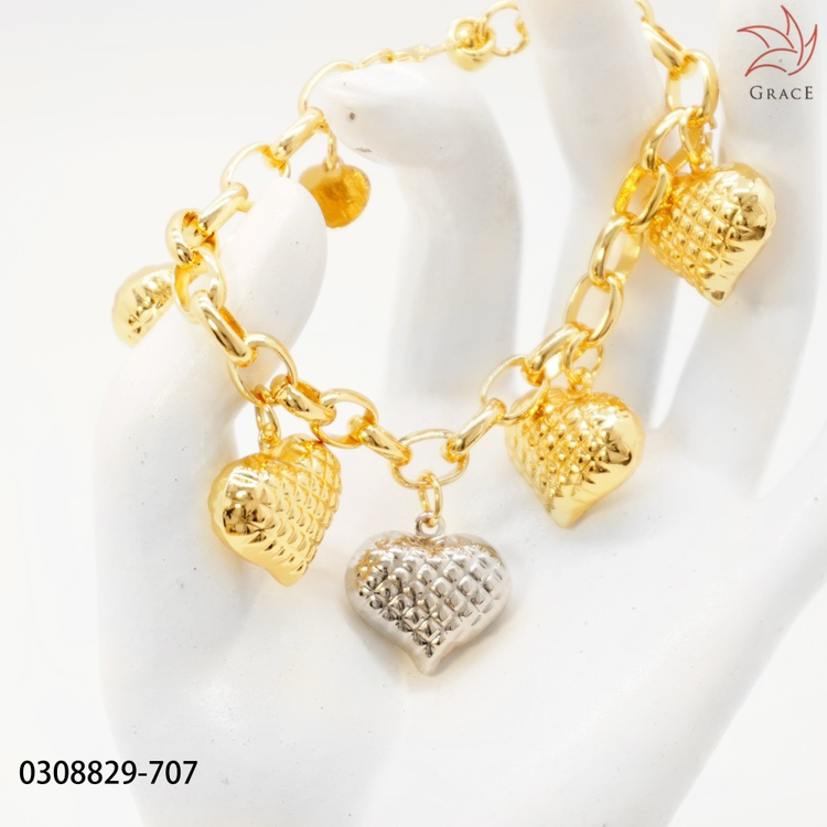 24k Gold-plated Copper Heart-Shaped Two-Tone Bracelet