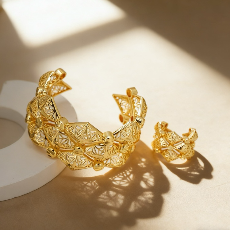 2-Piece Set: 24k Color Copper Gold-plated Bangle & Ring 