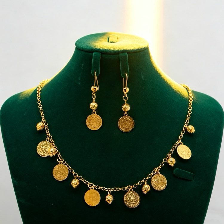 2-piece Set: 24k Color Alloy Gold-plated Necklace & Earrings