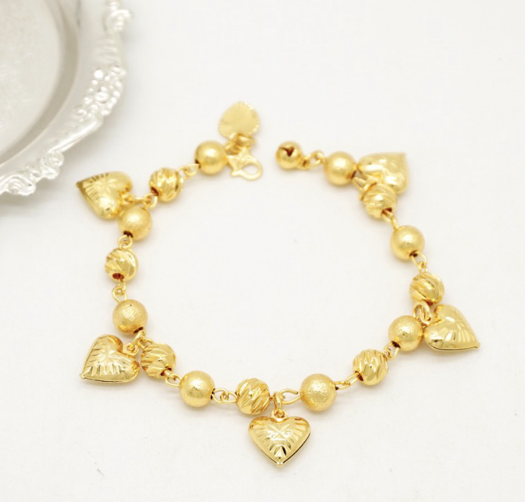 24k Color Gold-plated Copper Heart-Shaped Bracelet