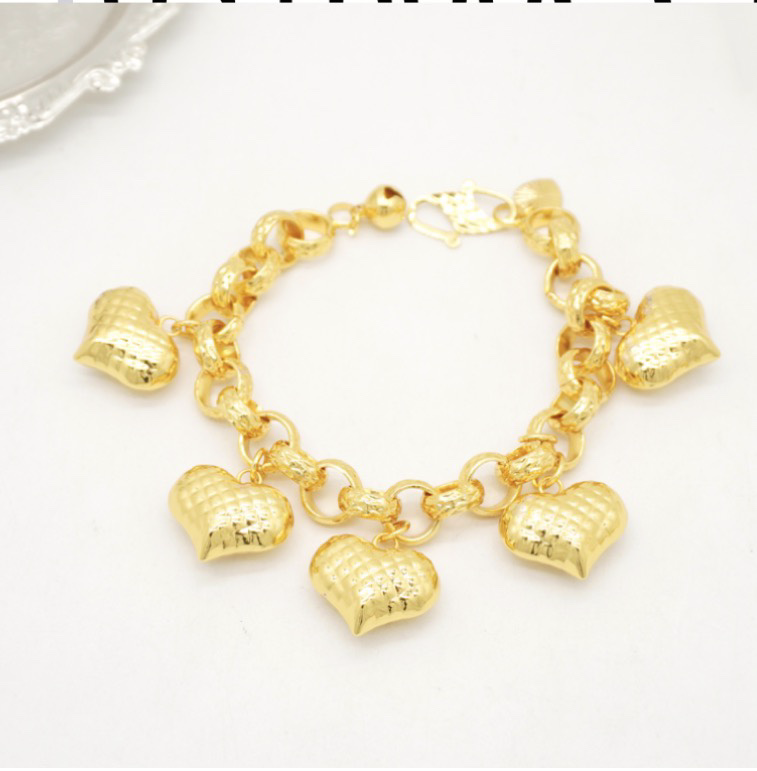 24k Color Gold-plated Copper Heart-Shaped Bracelet
