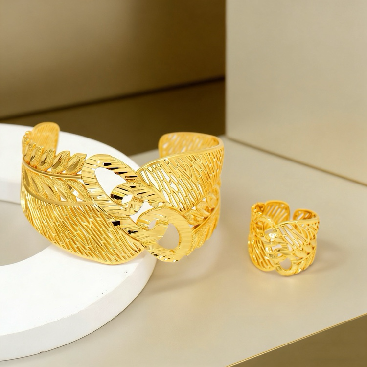 2-Piece Set: 24k Color Copper Gold-plated Bangle & Ring 